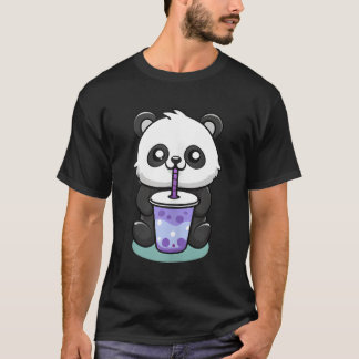 Kawaii Panda Drinking Boba Tea Anime T-Shirt
