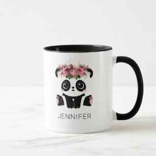 Kawaii panda face floral personalised  mug
