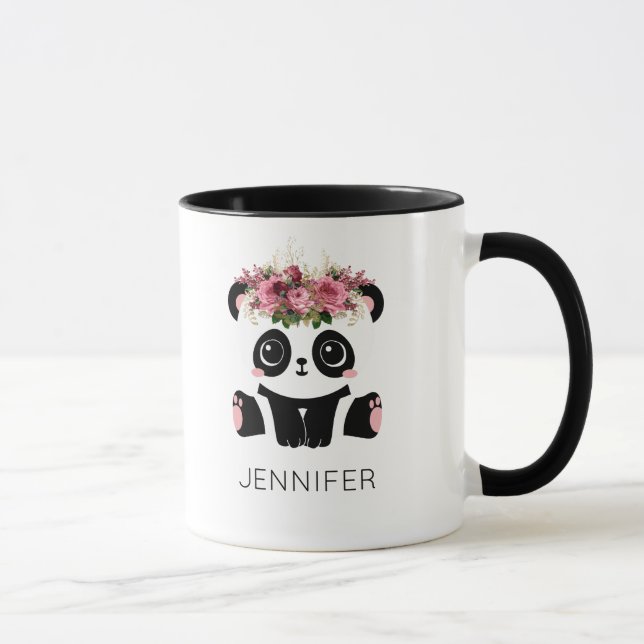 Kawaii panda face floral personalised  mug (Right)