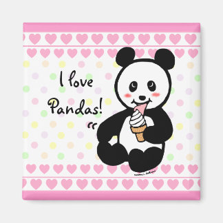 Kawaii Panda Ice Cream Cartoon Hearts Magnet