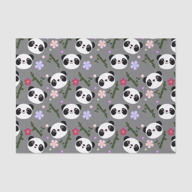 Kawaii Panda on Grey Tissue Paper (Front)