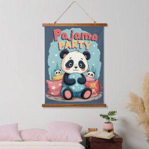 Kawaii Panda Pajama Party Cosy Sleepover Aesthetic Hanging Tapestry