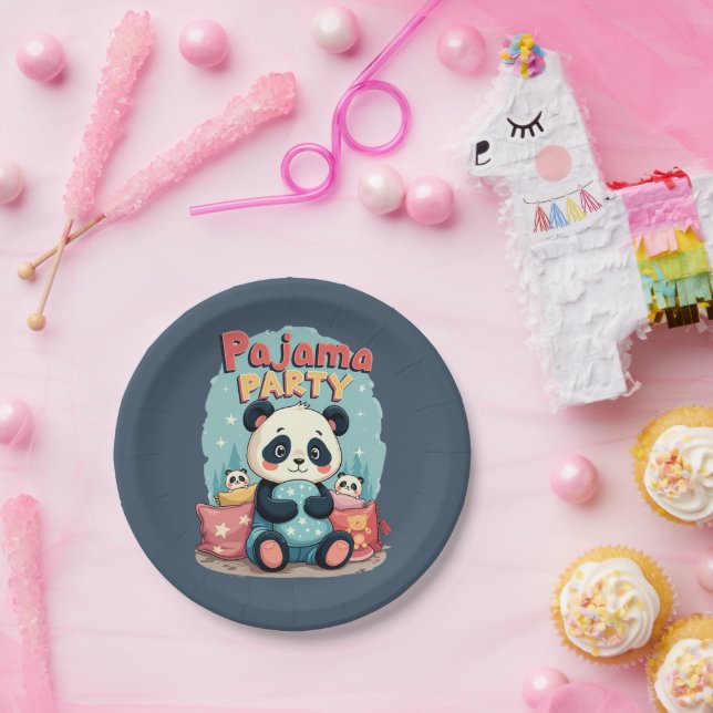 Kawaii Panda Pajama Party Cosy Sleepover Aesthetic Paper Plate (Party)