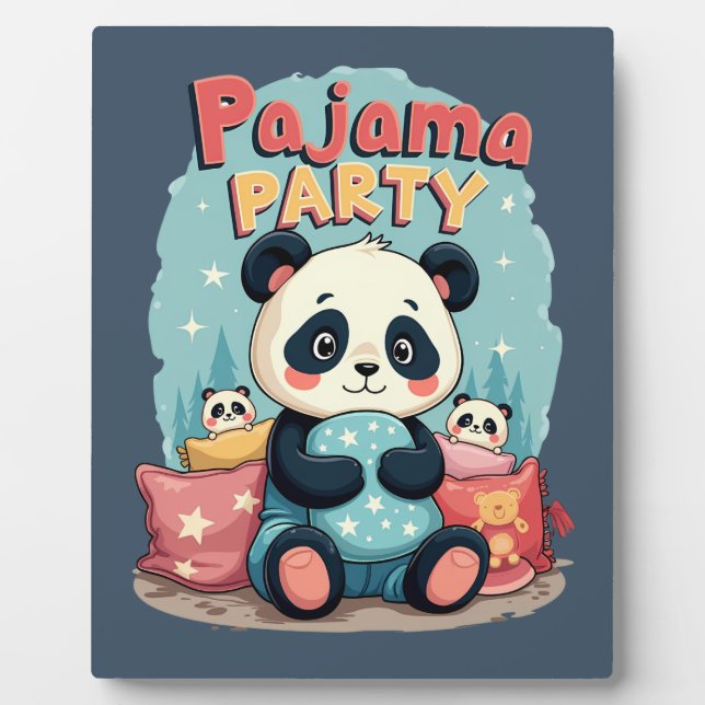 Kawaii Panda Pajama Party Cosy Sleepover Aesthetic Plaque (Front)