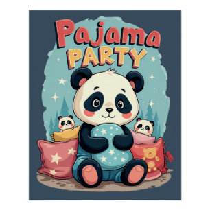 Kawaii Panda Pajama Party Cosy Sleepover Aesthetic Poster