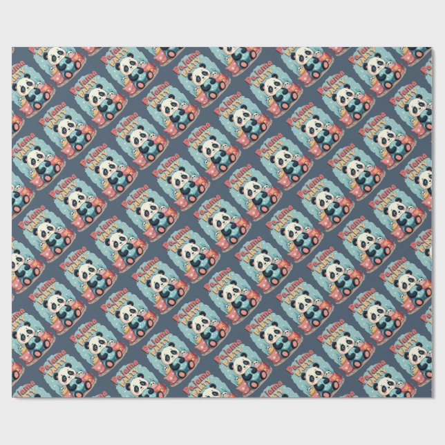 Kawaii Panda Pajama Party Cosy Sleepover Aesthetic Wrapping Paper (Flat)