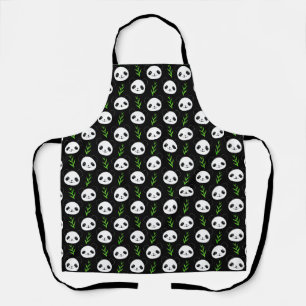 Kawaii Panda Pattern Bamboo In Black White Green Apron