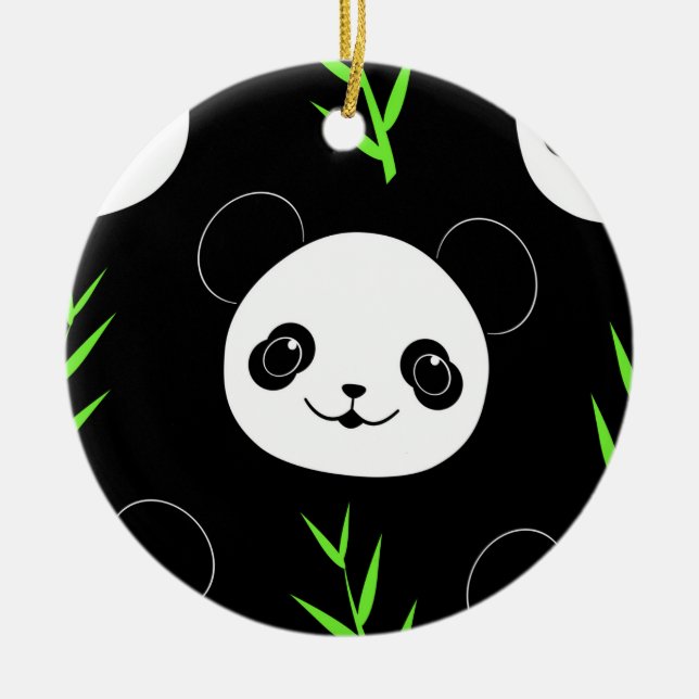 Kawaii Panda Pattern Bamboo In Black White Green Ceramic Tree Decoration (Front)