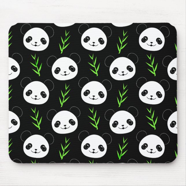 Kawaii Panda Pattern Bamboo In Black White Green Mouse Mat (Front)