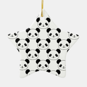 Kawaii Panda Pattern In Black And White Ceramic Tree Decoration