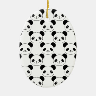 Kawaii Panda Pattern In Black And White Ceramic Tree Decoration