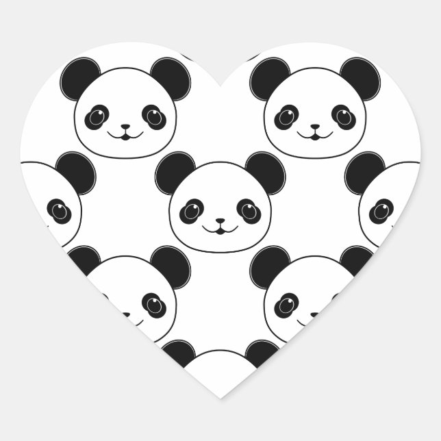 Kawaii Panda Pattern In Black And White Heart Sticker (Front)