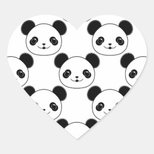 Kawaii Panda Pattern In Black And White Heart Sticker