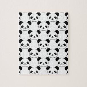 Kawaii Panda Pattern In Black And White Jigsaw Puzzle
