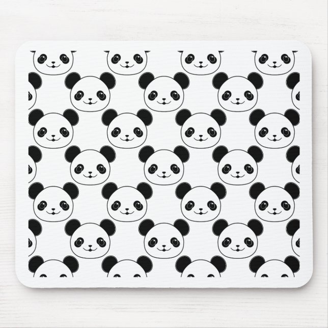 Kawaii Panda Pattern In Black And White Mouse Mat (Front)