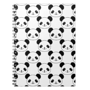 Kawaii Panda Pattern In Black And White Notebook