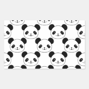 Kawaii Panda Pattern In Black And White Rectangular Sticker