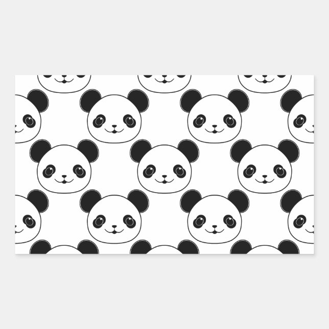 Kawaii Panda Pattern In Black And White Rectangular Sticker (Front)