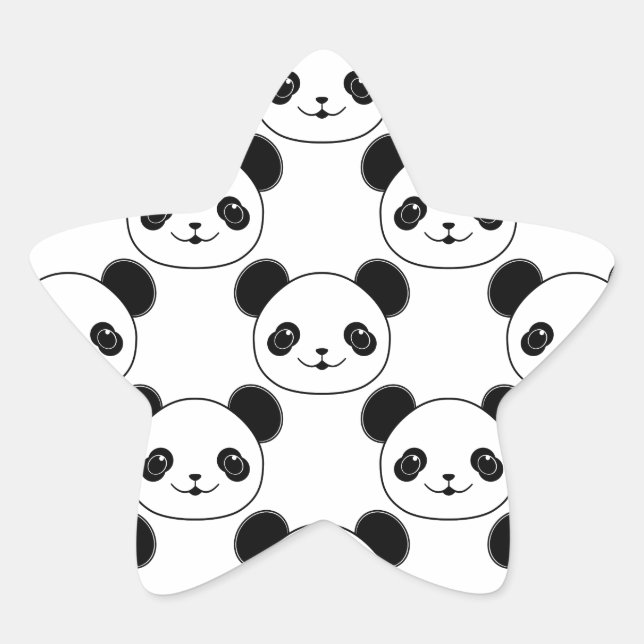 Kawaii Panda Pattern In Black And White Star Sticker (Front)