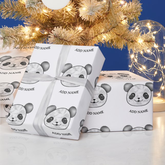 Kawaii Panda Pattern In Black and White Wrapping Paper (Holidays)