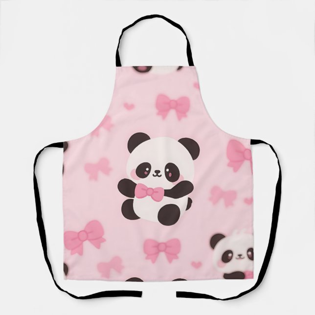 Kawaii Panda Pink Bow Pattern Apron (Front)