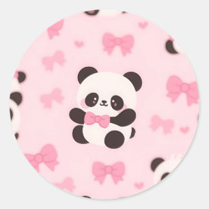 Kawaii Panda Pink Bow Pattern Classic Round Sticker