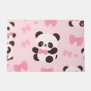 Kawaii Panda Pink Bow Pattern Doormat