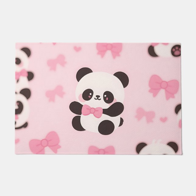 Kawaii Panda Pink Bow Pattern Doormat (Front)