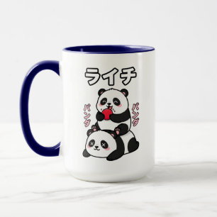 Kawaii Panda Stack Lychee Fruit Japanese Cartoon Mug