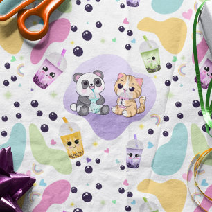 Kawaii Panda & Tiger Bubble Tea Kids Birthday  Tissue Paper