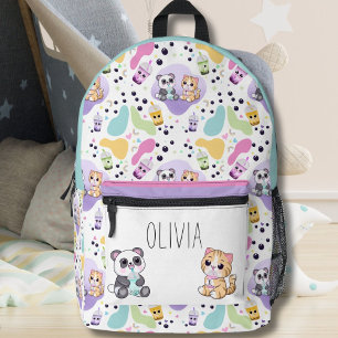 Kawaii Panda & Tiger Bubble Tea Kids Printed Backpack