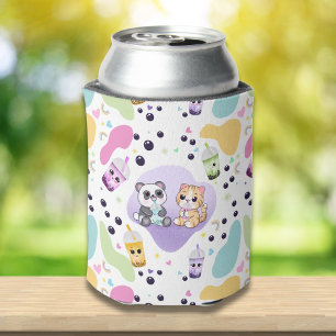 Kawaii Panda & Tiger Bubble Tea Kids Printed Can Cooler