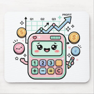 Kawaii Pastel Calculator Finance Student Sticker Mouse Mat