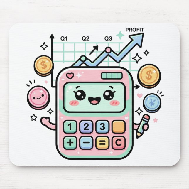 Kawaii Pastel Calculator Finance Student Sticker Mouse Mat (Front)