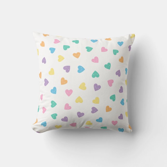 Kawaii Pastel Candy Hearts Cushion (Front)