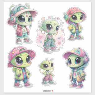 Kawaii Pastel Cartoon Green Alien Urban