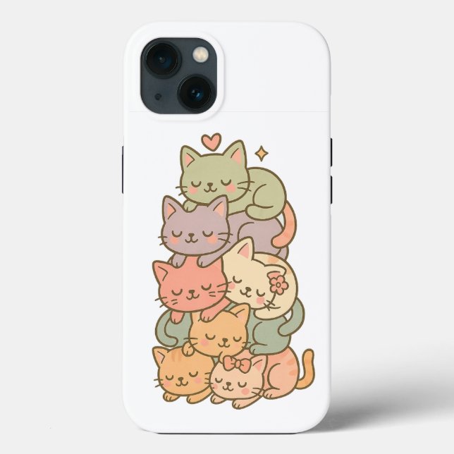 Kawaii Pastel Cat Stack Sleepy Sticker Case-Mate iPhone Case (Back)