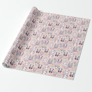 Kawaii Pastel Cats and Bunnies Wallpaper Wrapping Paper