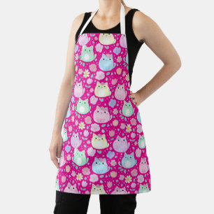 Kawaii Pastel Cats and Floral Garden Kitchen Apron