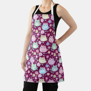 Kawaii Pastel Cats and Floral Garden Kitchen Apron