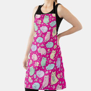 Kawaii Pastel Cats and Flowers Pattern  Apron
