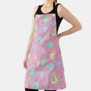 Kawaii Pastel Cats and Flowers Pattern  Apron