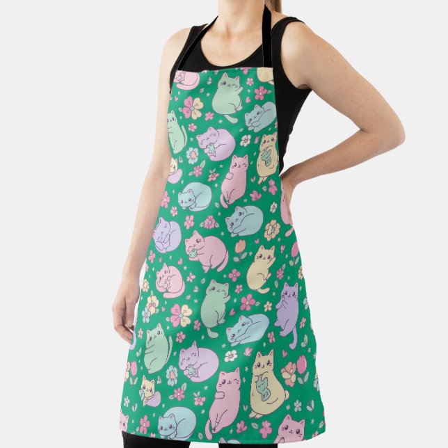 Kawaii Pastel Cats and Flowers Pattern  Apron (Insitu)