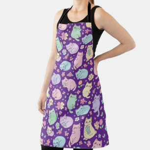 Kawaii Pastel Cats and Flowers Pattern Apron