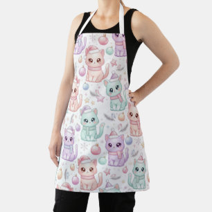 Kawaii Pastel Christmas Cats Apron for Cat Lovers