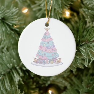 Kawaii Pastel Christmas Tree Cute Pink & Blue Ceramic Tree Decoration