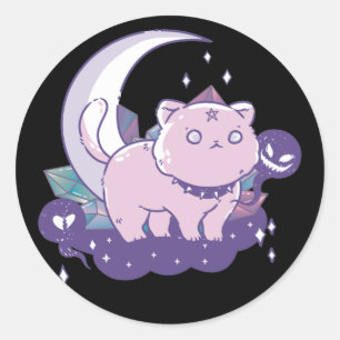 Kawaii Pastel Colour Gothic Cute Goth Cat Classic  Round Sticker