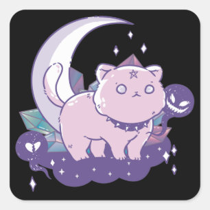 Kawaii Pastel Colour Gothic Cute Goth Cat Square S Sticker