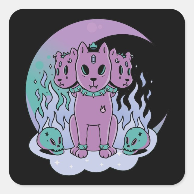 Kawaii Pastel Colours Gothic Cute Goth Dogs Square Sticker (Front)