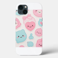 Kawaii Pastel Cute Faces Sticker Set – Pink & Blue